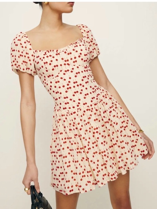 Reformation Dresses & Skirts - Reformation Cream Mini Dress with Red Cherry Pattern